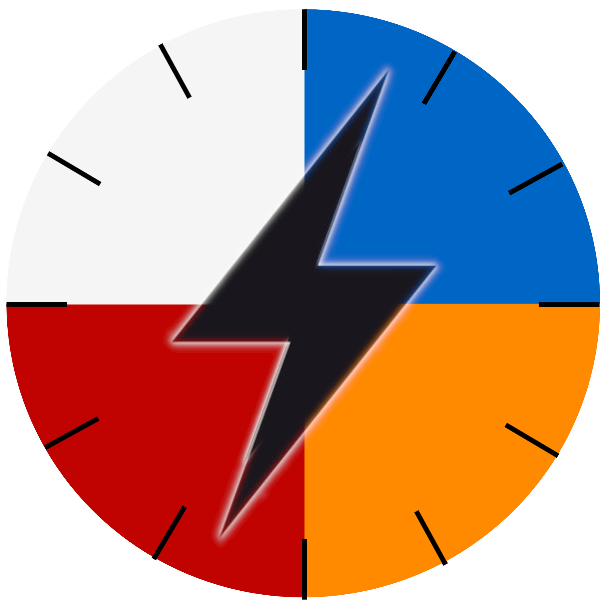 logo de l'application Tempo, un disque avec 4 couleurs et un eclair par dessus